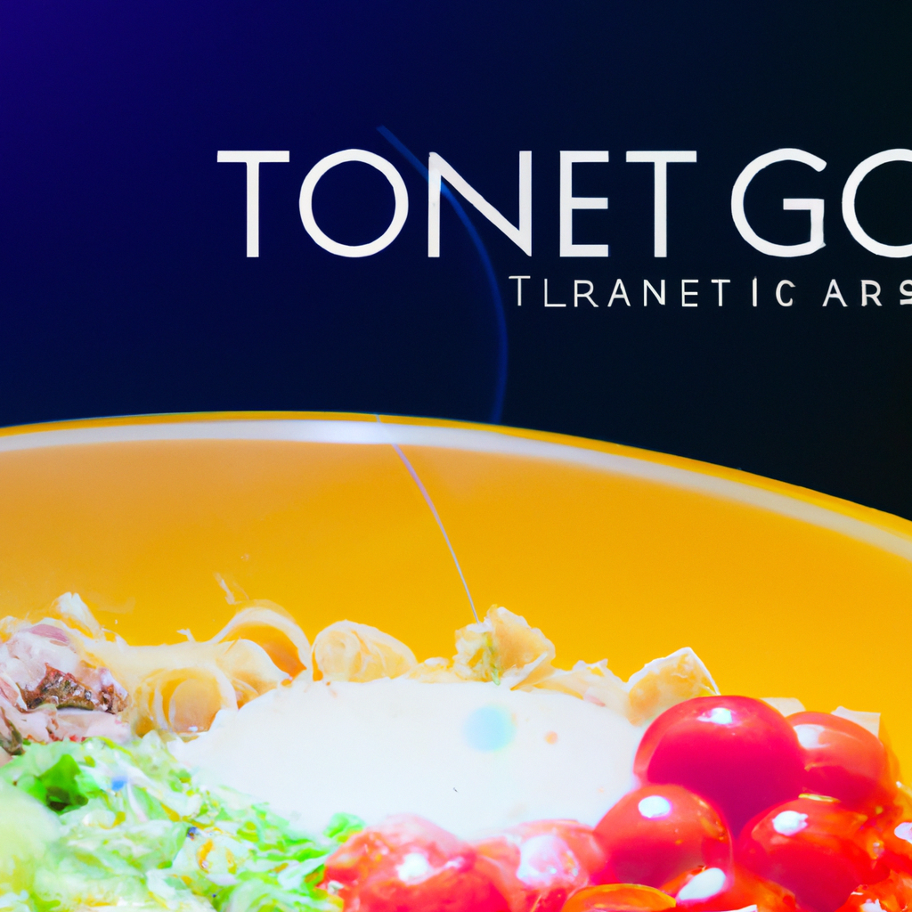 A vibrant bowl of layered ingredients glowing under neon kitchen lights