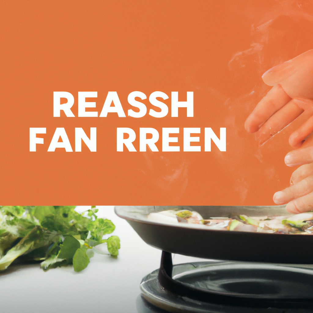 Hands arranging herbs over a sizzling pan