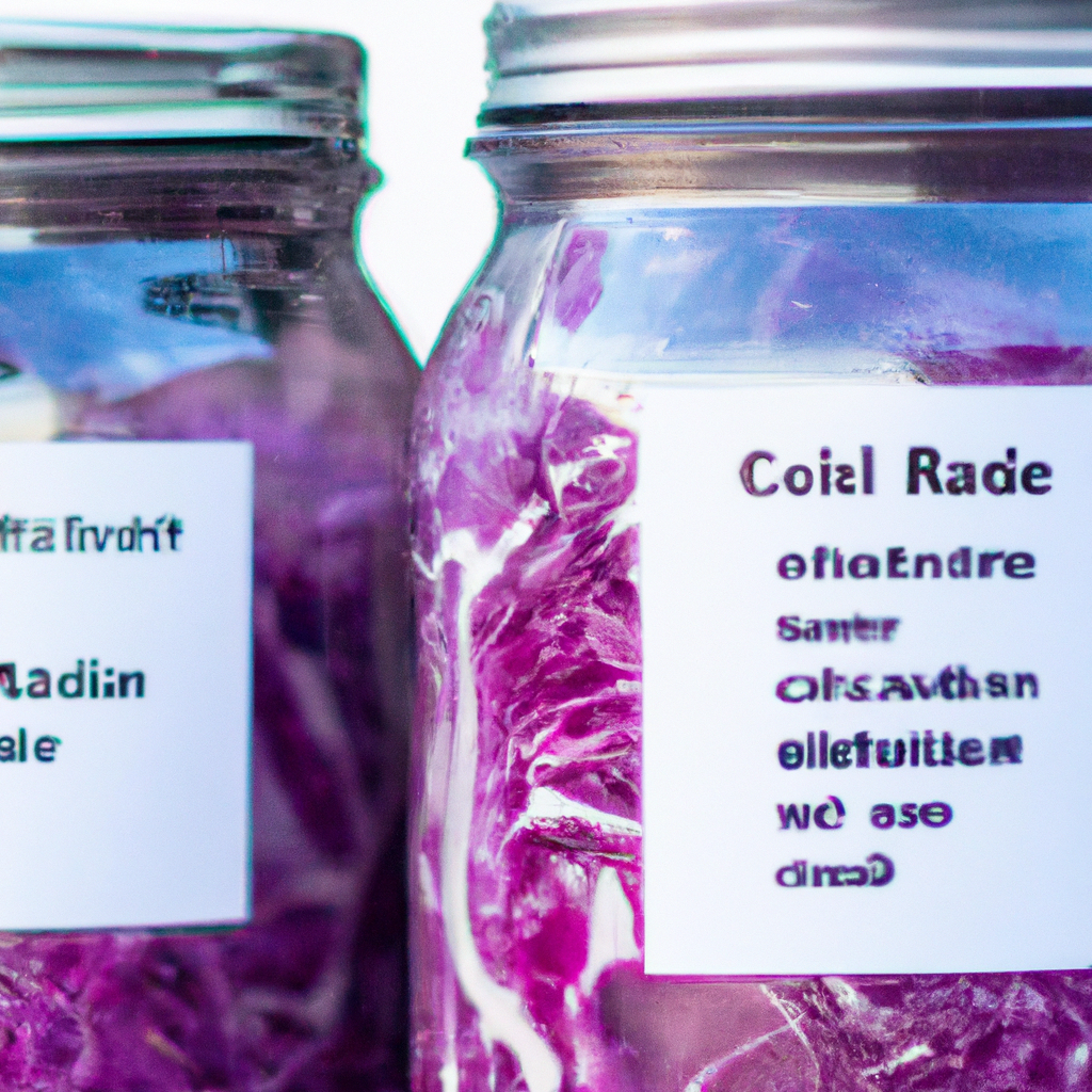Jarred fermentation experiment: vibrant cabbage and brine with labeled jars
